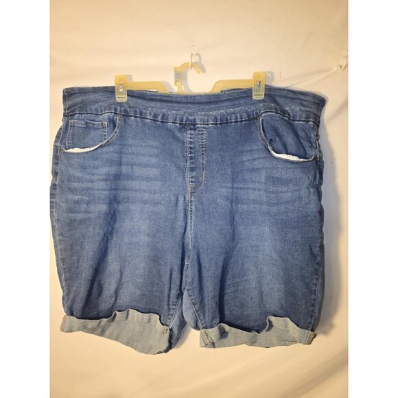 Terra & Sky Stretch Denim Jean Shorts Elastic Waist Womens Plus 4X 28W 30W Long - Picture 1 of 2